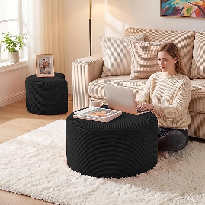 BSHOMGI Boneless Ottoman Nesting Coffee Table Set of 2, Corduroy Soft Foot Rest