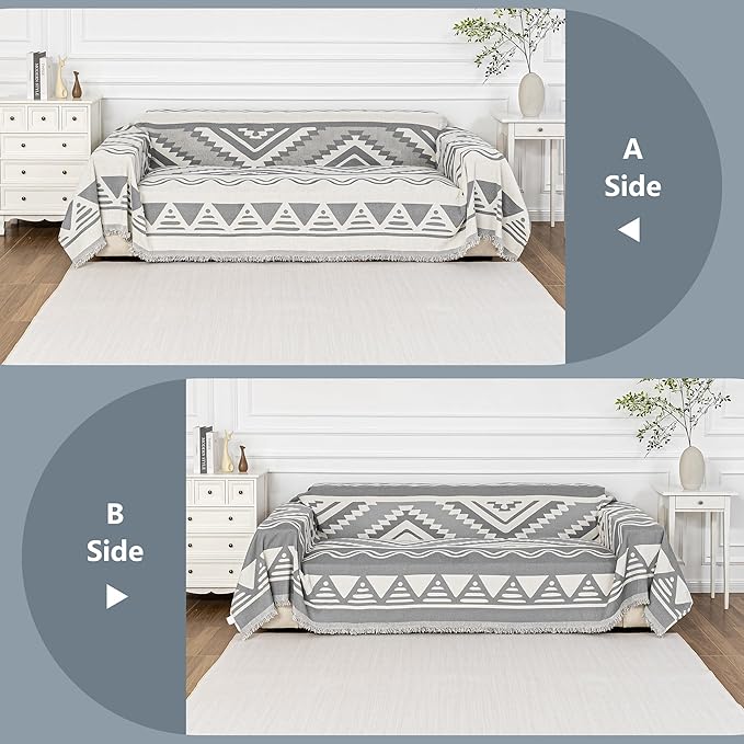 MYSKY HOME Sectional Couch Cover Grey Boho Geometric Sofa Covers