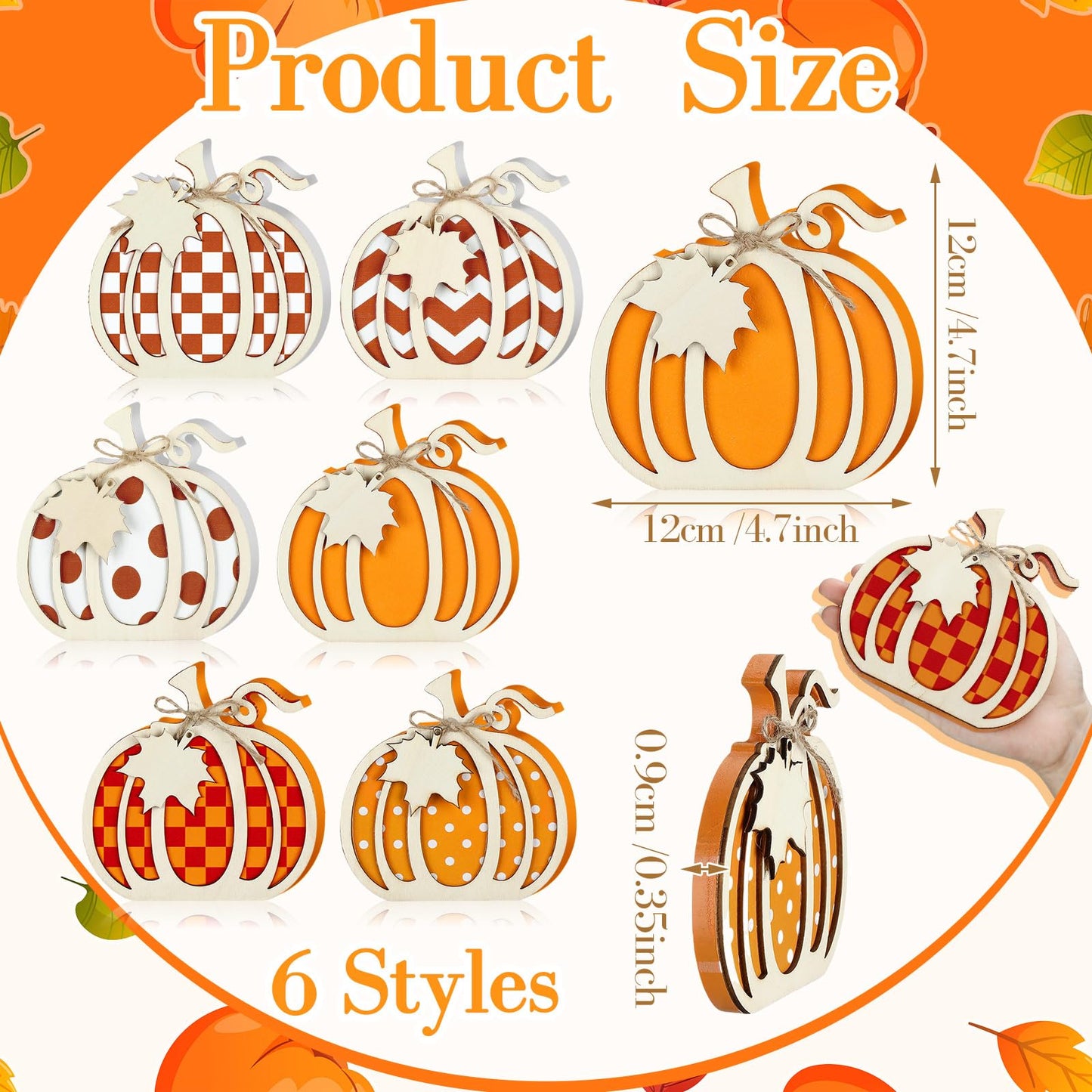 6 Pcs 3D Pumpkin Tabletop Signs Fall Wooden Pumpkin Signs Thanksgiving Harvest Pumpkin Table Block Fall Plaid Wood Standups Fall Thanksgiving Tiered Tray Decorations Pumpkin Centerpieces for Home