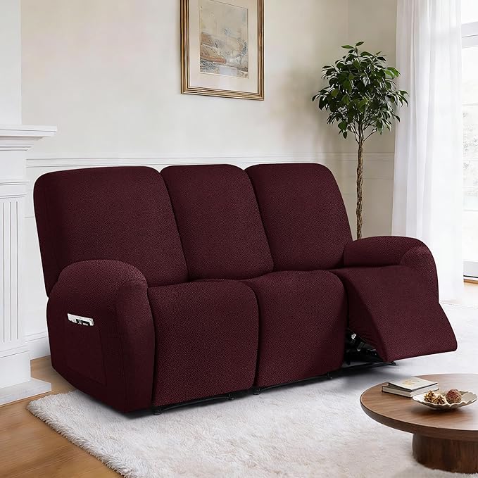 ANARACHON Leather Look Recliner Couch Cover, 8-Pieces Stretch Recliner Sofa