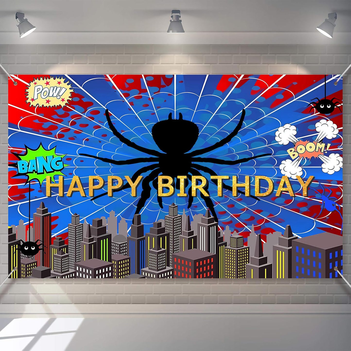 MOXDBT Red Blue Spider Web Superhero Photo Backdrop Banner 71x43 Inch Vibrant Polyester Spider Web Decoration Background for Boys Men Birthday, Baby Shower Bday Table Prop,Spider-Themed Party Decor