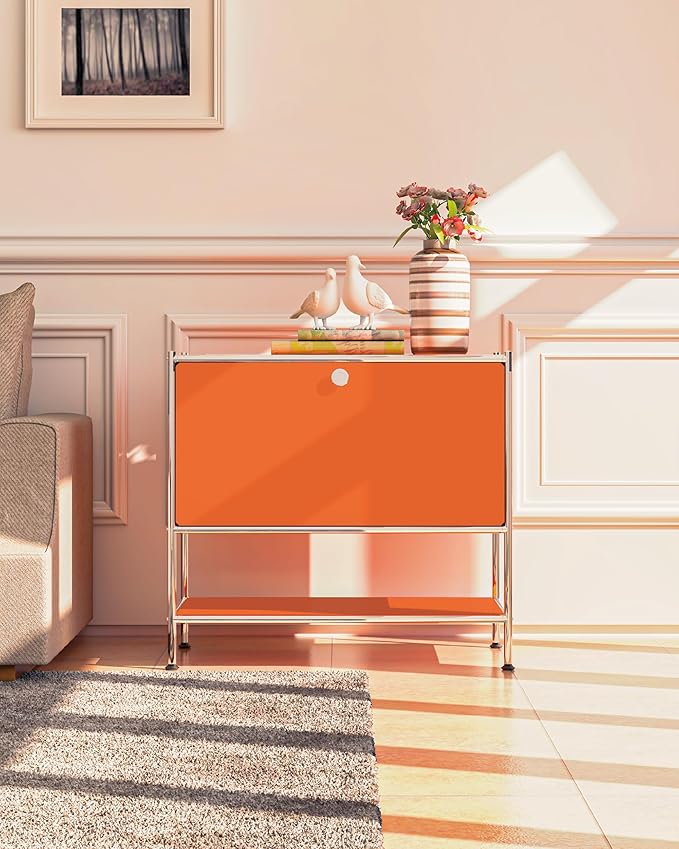 Metal Sidetable with Flap Door, 27.5" Height