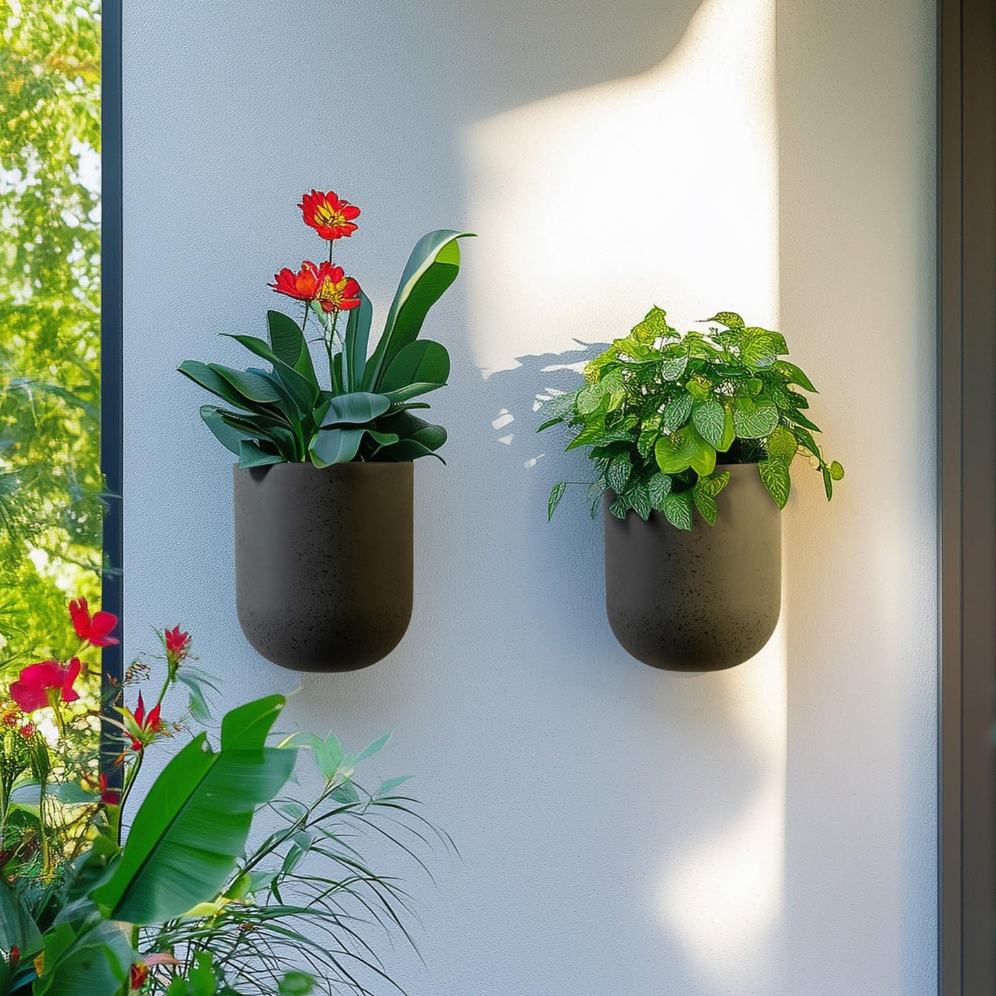 LA Jolie Muse Wall Hanging Planters for Indoor Plants，Hanging Flower Pots for Air Plants Succulent, Set of 2, 5.7L*4.1W*6.5H, Concrete Gray