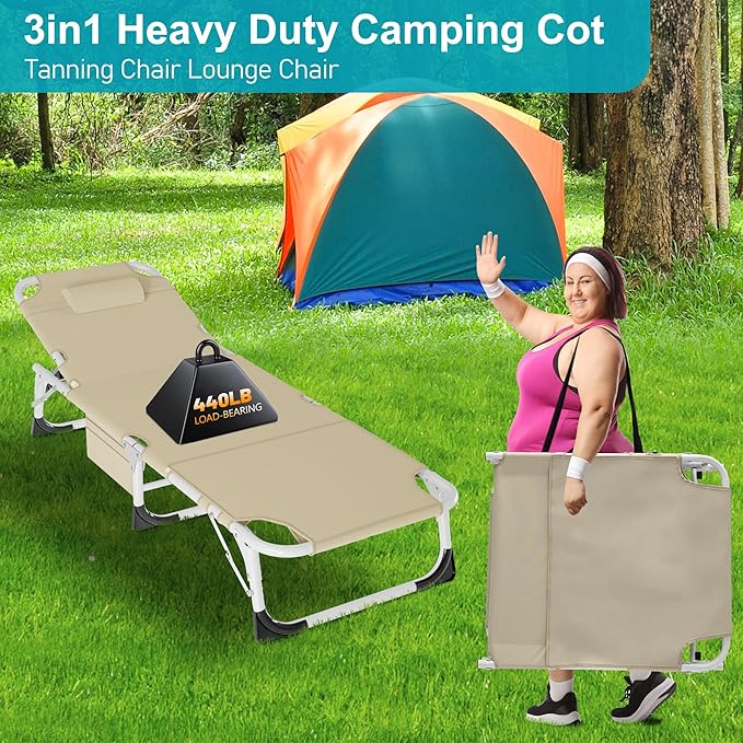 ABORON Heavy Duty Tanning Chair, Outdoor 5-Position Folding Chaise Lounge Chair