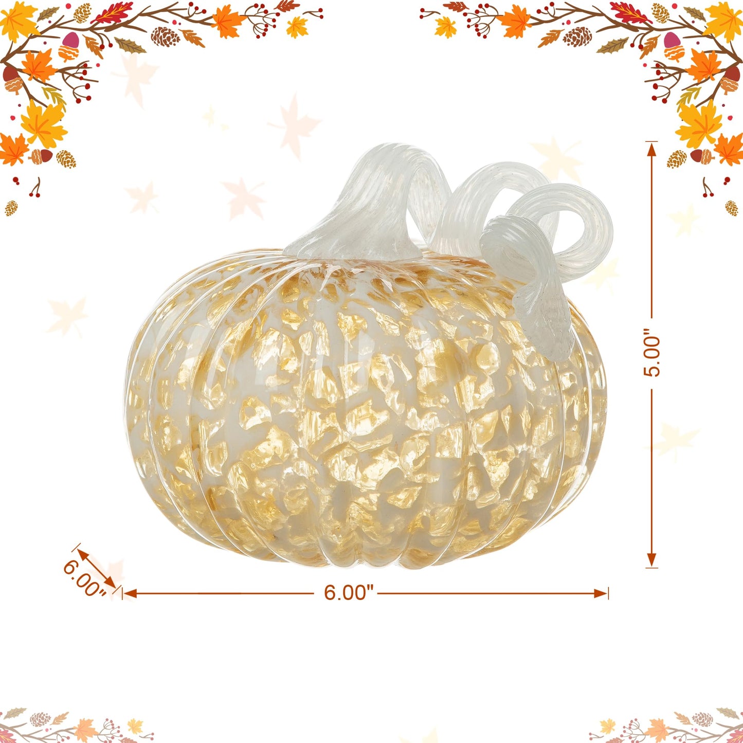 Glitzhome Hand Blown Glass Pumpkin Decor 5" Amber - Artisan Fall Harvest Thanksgiving Table Centerpiece Halloween Home Decor