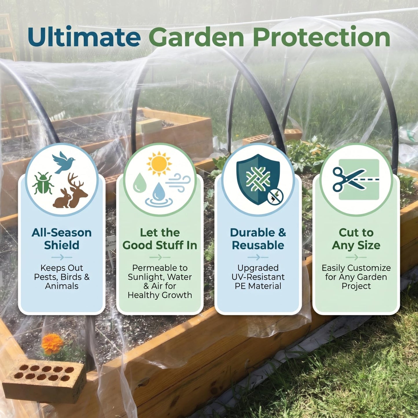 Garden Netting for Raised Beds, 10 ft x 33 ft Ultra Fine Mesh Mosquito Net Pest Barrier Bird Bug Insect Netting for Garden Greenhouse, Plant Row Cover for Protect Vegetables Fruits Flowers Trees