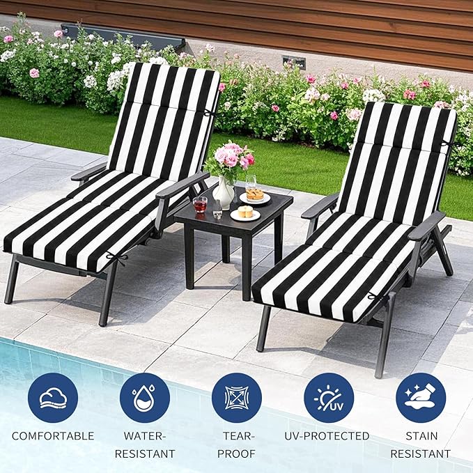 2 Pcs Outdoor Chaise Lounge Cushion 72" x 21" x 3", Folding Patio Lounge Chair