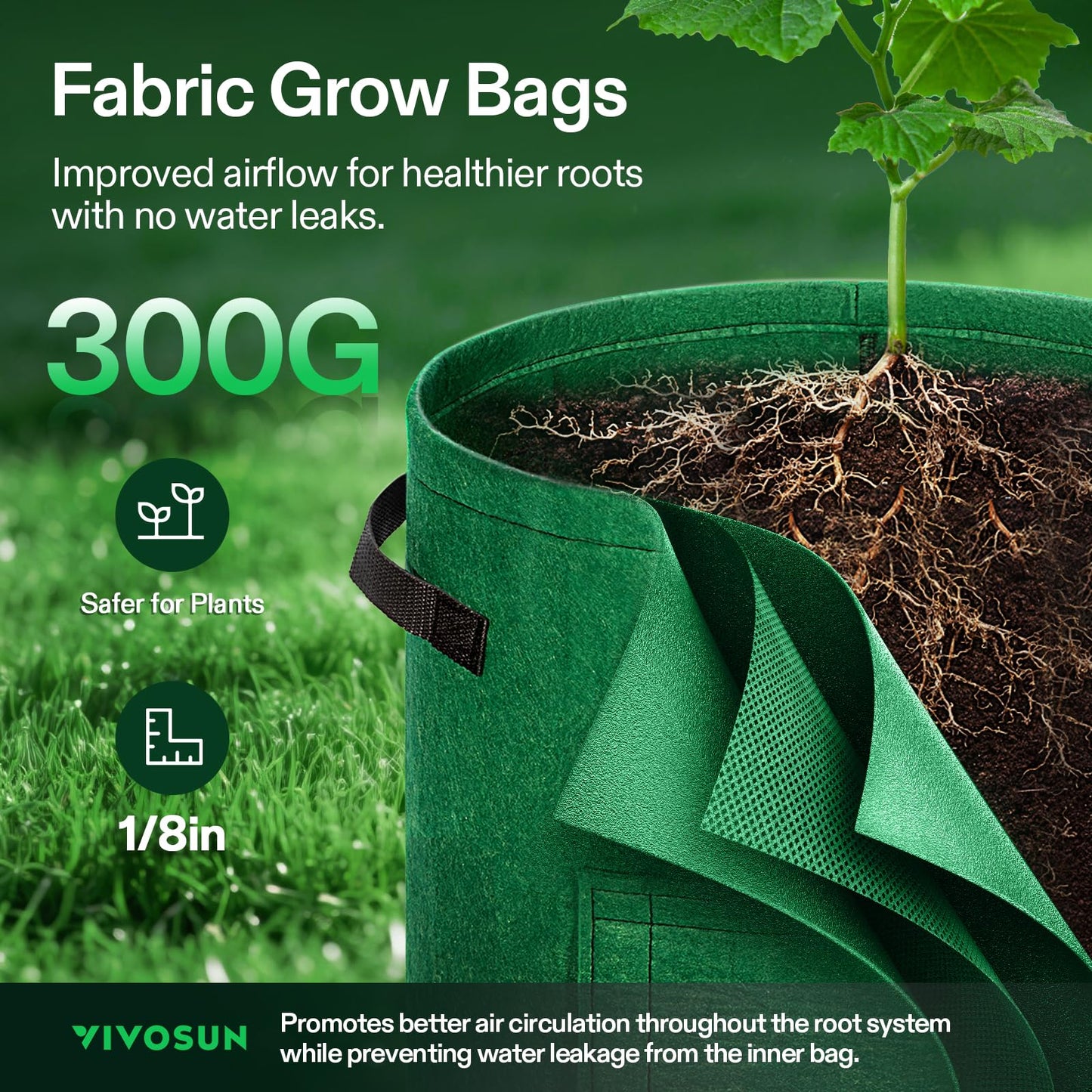 VIVOSUN 5-Pack 7 Gallon Potato Grow Bags for Growing Potatoes, Fabric Potato Pots with Handle and Roll-up Window, Potato Growing Containers Potato Planter Potato Planter for Growing Potatoes, Green