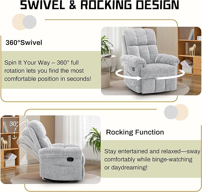 Korser Recliner Chair, Swivel Rocker Recliner Chair