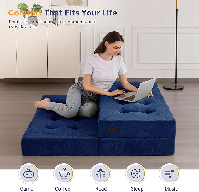 MAXYOYO 6" Folding Sofa Bed for Floor, Tufted Tri-Fold Floor Mattress