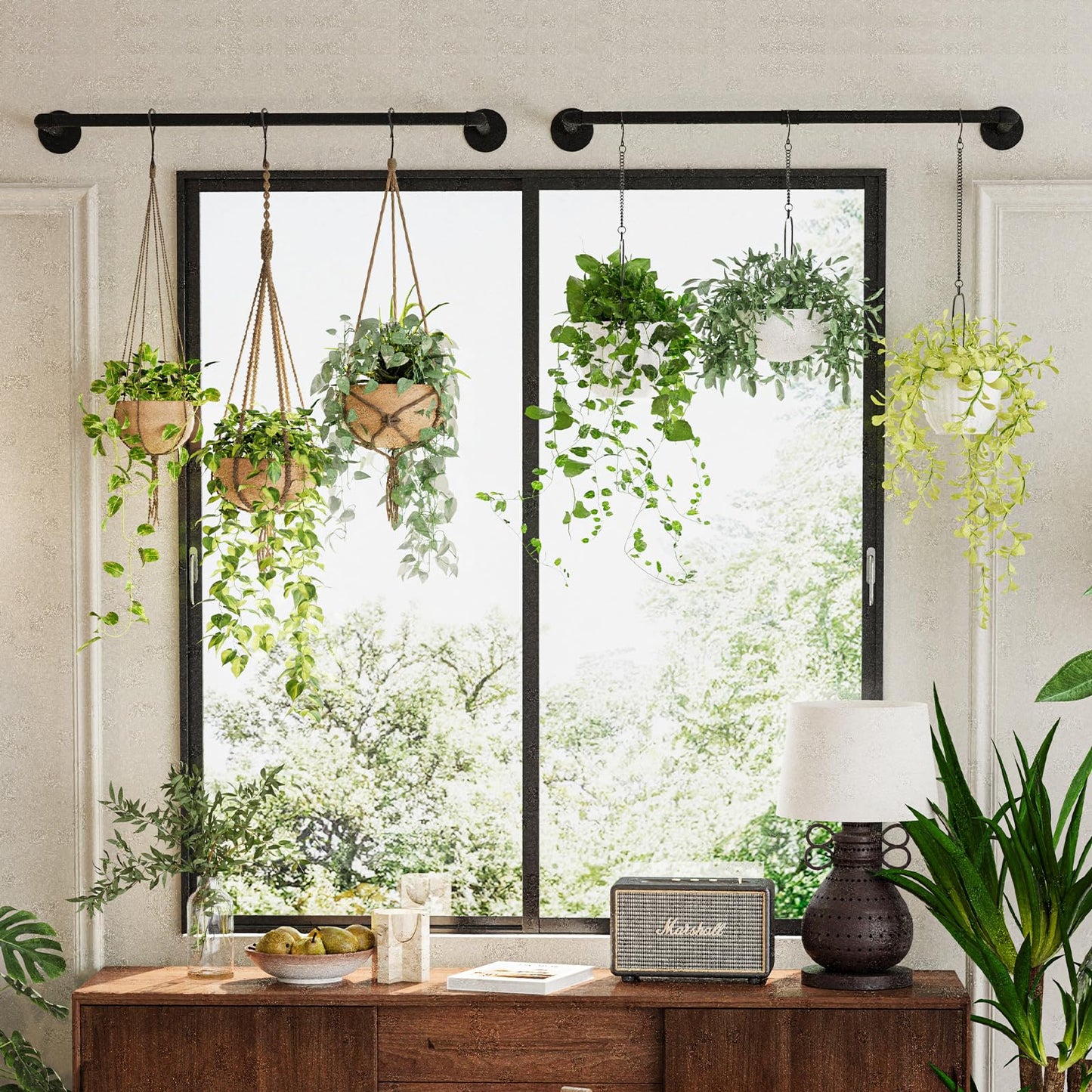 Galood 2Pc Hanging Planters for Indoor Plants Plant Hanger Indoor Hanging Plant Holder Black Metal Rod(Pot/Chain/Plant not Included