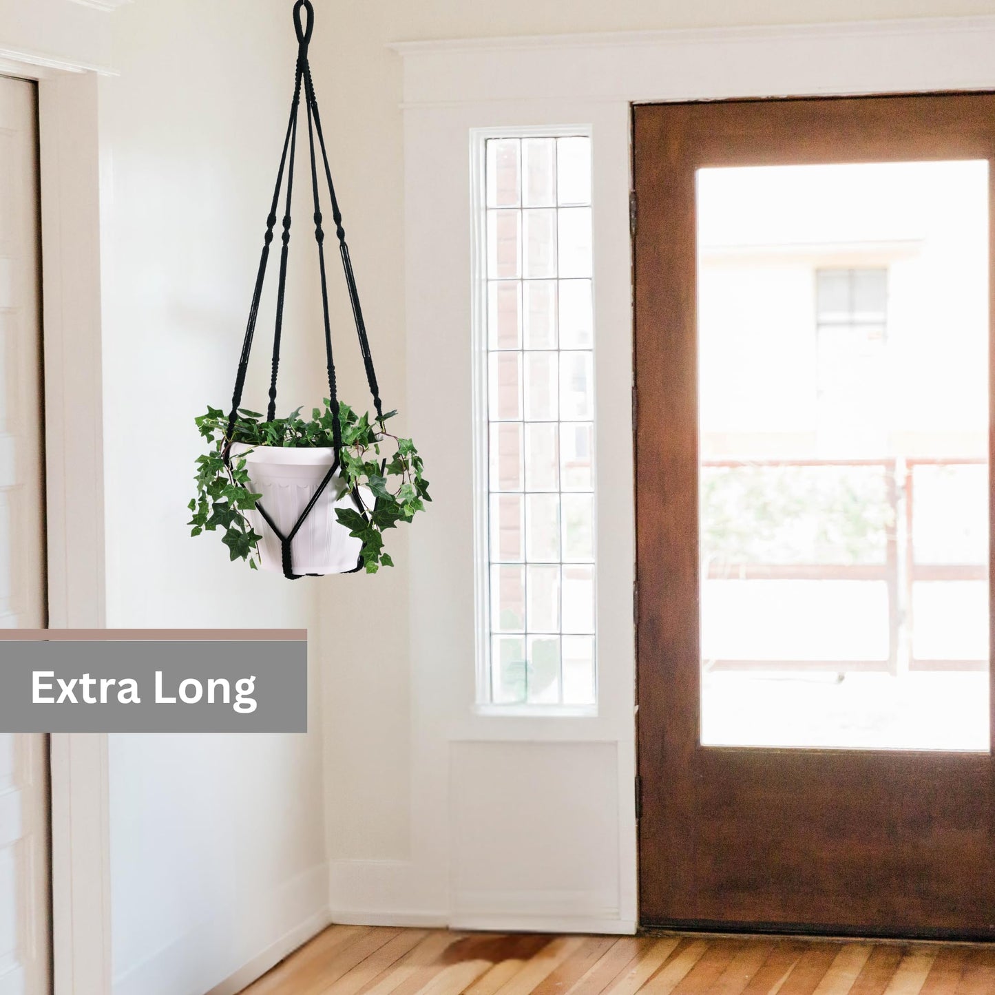 Shineloha Giant XXL 55 Inches Macrame Planter Hanger Large for 15 inch Pot + Swag Hook | Extra Large Hanging Planter for Indoor Plants | No Pot/Plant Included (XXL Black)