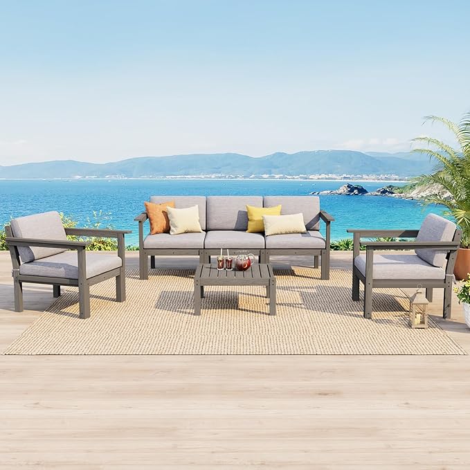 Stoog 6-Piece Modular Outdoor Sectional Sofa Set, All-Weather Patio Furniture