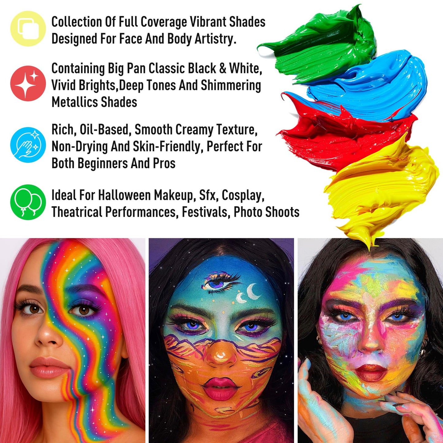 UCANBE Athena Face Body Paint Oil Palette, Professional Flash Non Toxic Safe Tattoo Halloween FX Party Artist Fancy Makeup Painting Kit For Kids and Adult