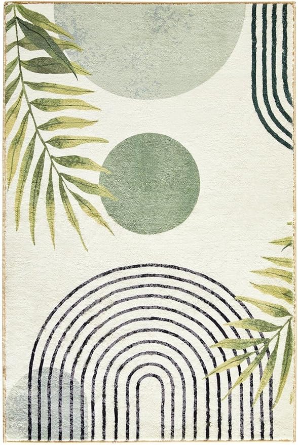RoomTalks Mid Century Modern Washable Rug Stain Resistant, Boho Cute Aesthetic