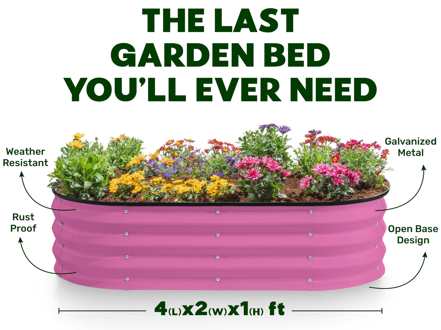 Plant & Plot Galvanized Raised Garden Beds Outdoor // 4×2×1 ft Planter Raised Beds for Gardening, Vegetables, Flowers (Pink) // Large Metal Garden Box
