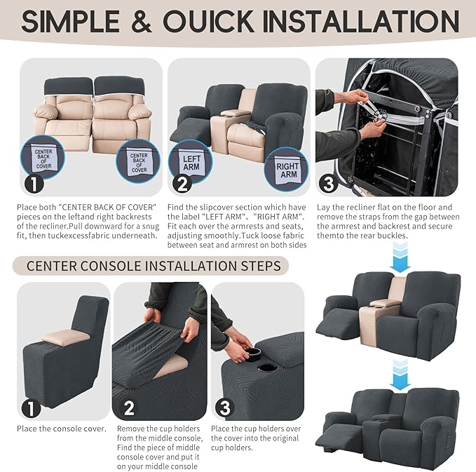 Recliner Loveseat Covers with Console, 6-Piece Stretch Geometric Strokes