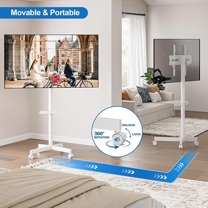 Mobile TV Stand for 23-65 Inch LCD LED Flat/Curved Panel Screen TVs, Height