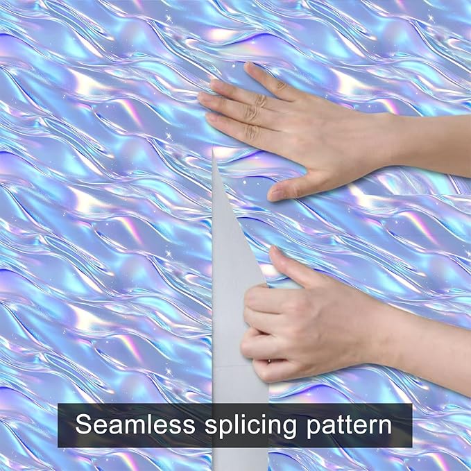HOMETITUTE Shimmering Lilac Blue Wave Pattern Wallpaper Peel and Stick Contact