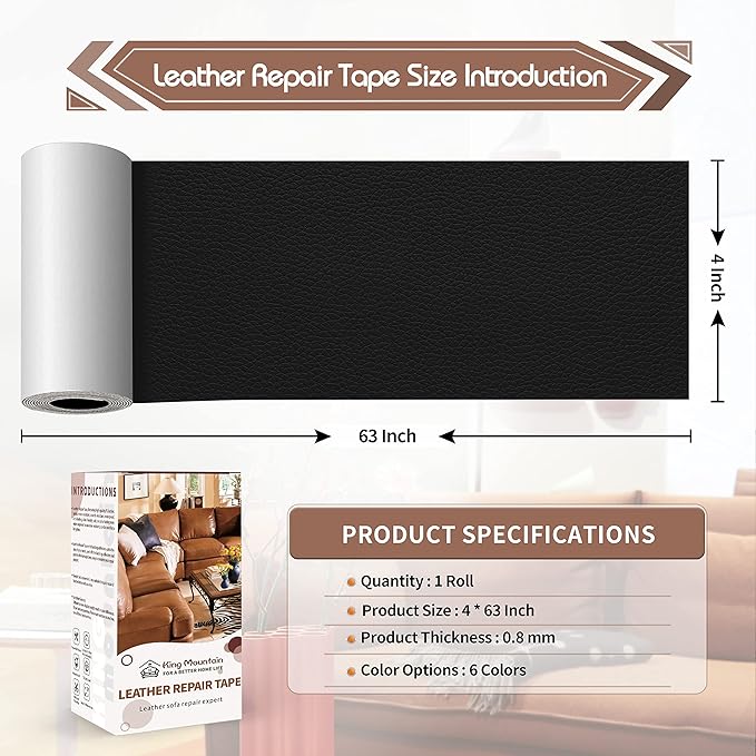 KING MOUNTAIN Leather Repair Patch, 4 x 63 Inches self Adhesive Leather Repair