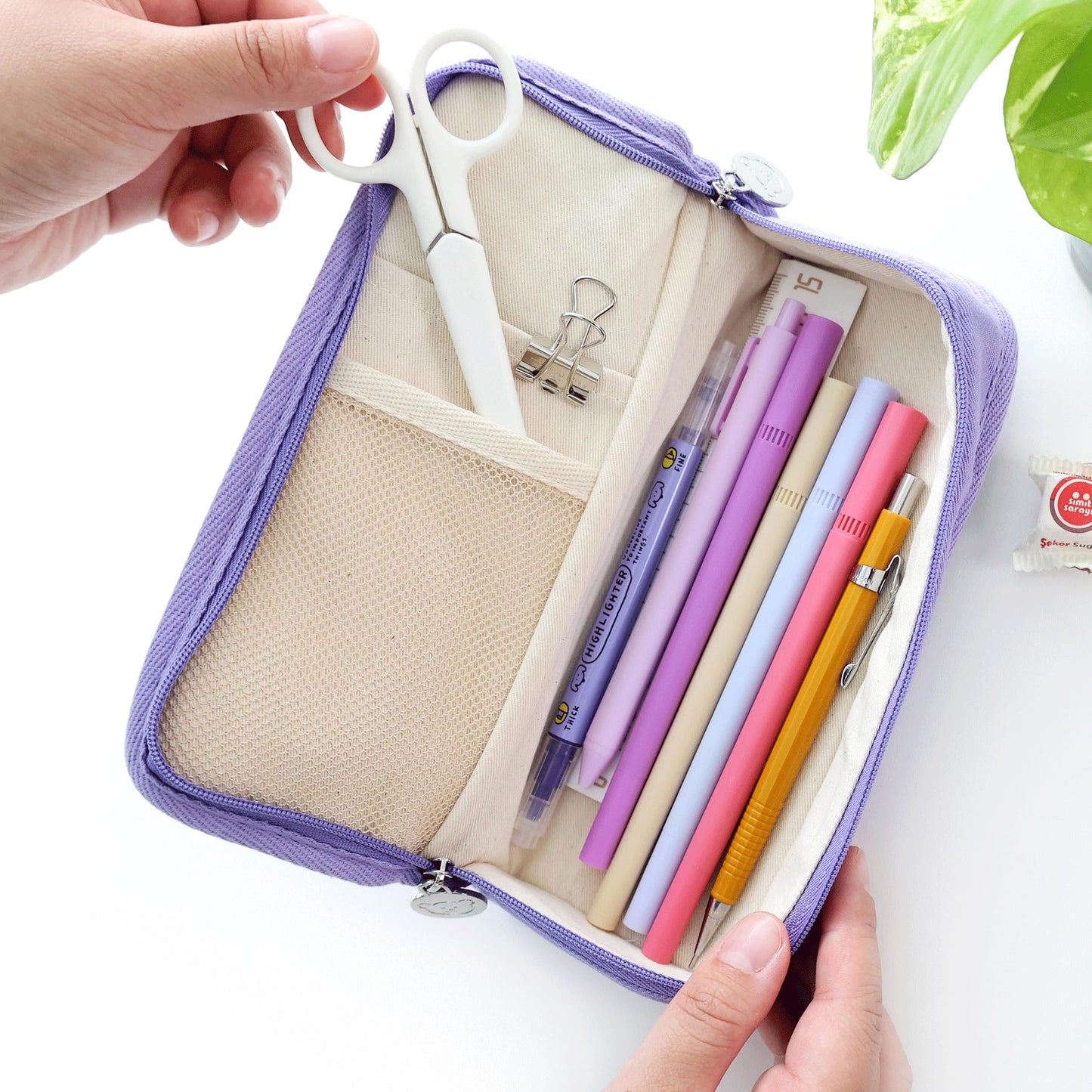 brunch brother Daily Purple Pencil Case, Large Capacity Pencil Pouch with Ample Storage, Simple Design for Students and Professionals