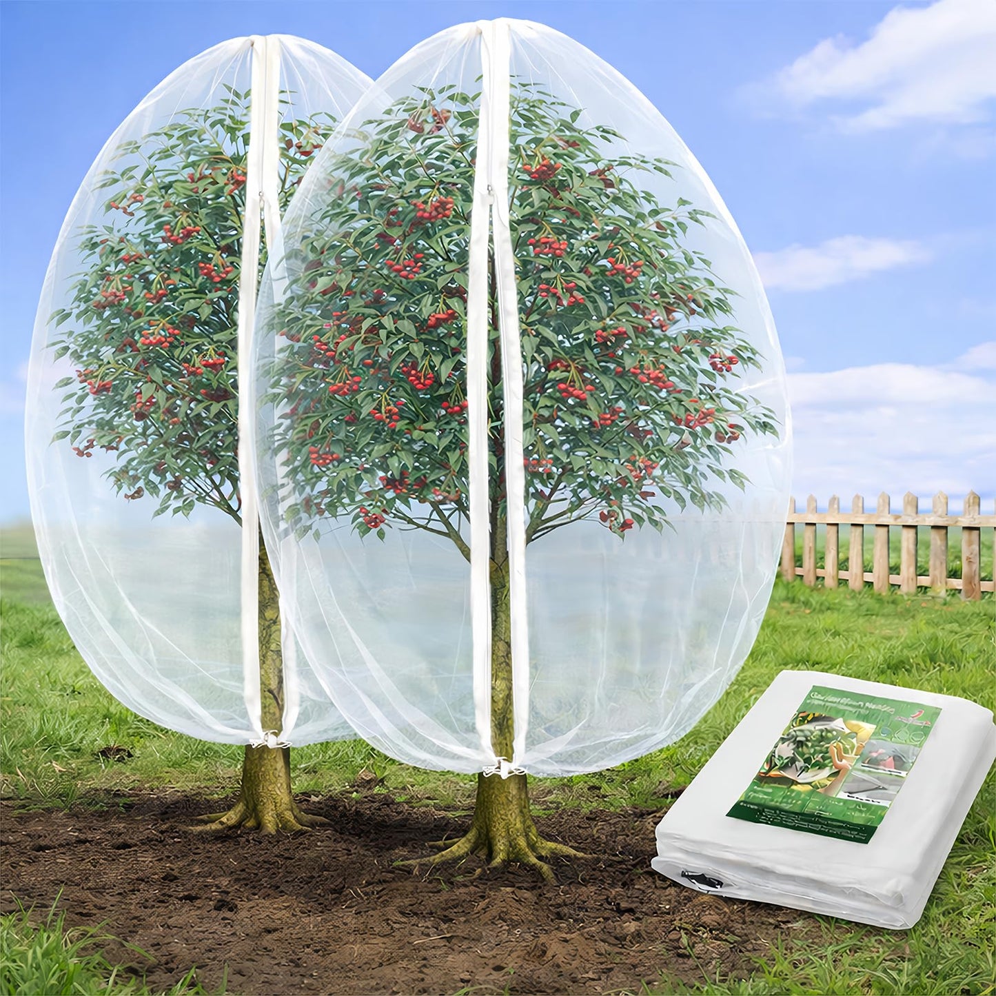 Jevrench 2 Pack 4 x 6ft Garden Netting for Plants, Fruit Tree Netting with Zipper & Drawstring, Bird Netting for Garden Protection, Blueberry Bushes, Tomato Plants & Fruit Trees