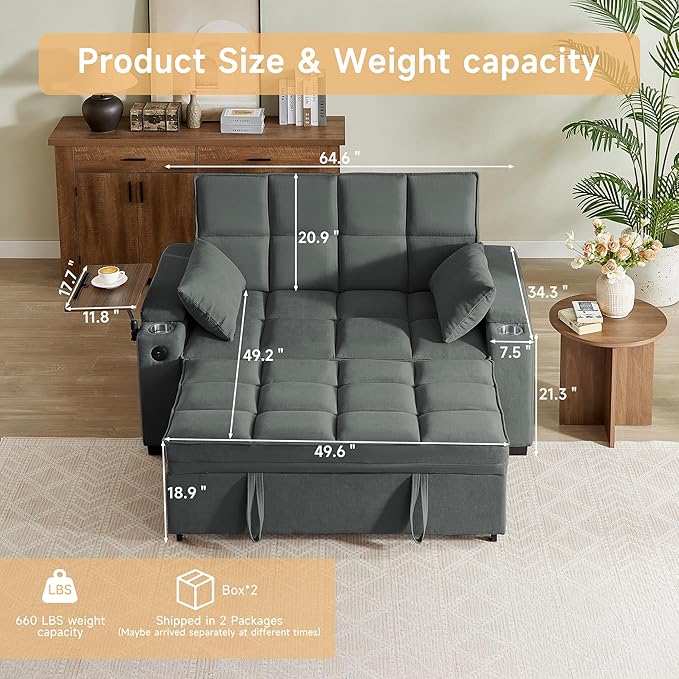 Auvsoce 65" Sleeper Sofa Bed Loveseat, Convertible Couch