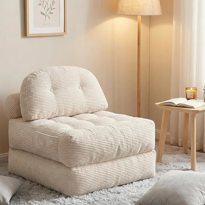 Convertible Corduroy Floor Sofa, 3-in-1 Folding Lazy Sofa Bed