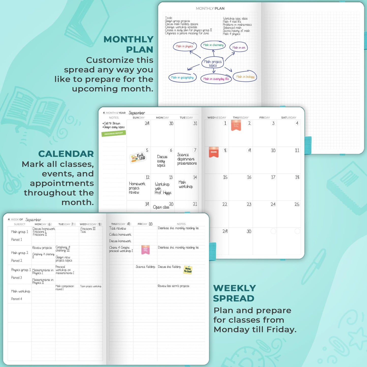 Clever Fox Teacher Planner – School Year Planner with Calendars & Lesson Plans – Teacher Plan Book for Classroom & Homeschool Organization - Undated, 7x10″, Hardcover (Turquoise)