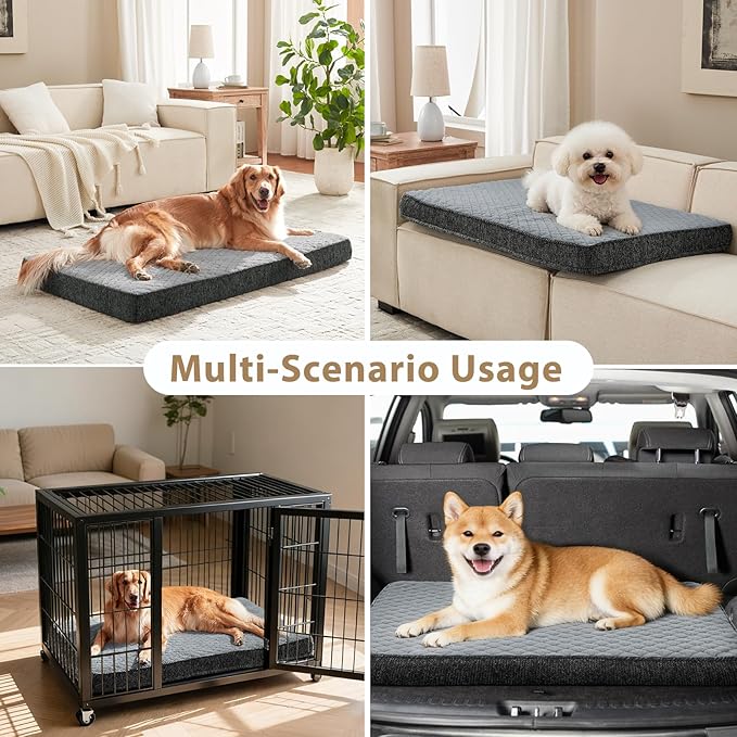 JOEJOY XL Dog Beds Large Sized Dog, Orthopedic Big Dogs Crate Bed with Washable Removable Cover, Extra Thick Egg-Crate Memory Foam Pet Beds up to 80 lbs, Light Grey, 41"x27"