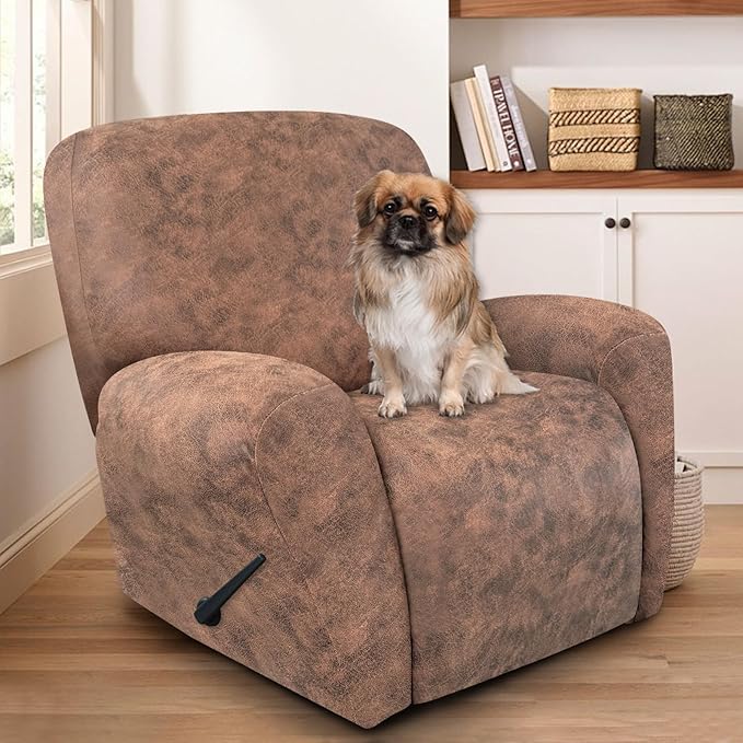 ANARACHON Recliner Chair Covers Leather Look, 4 Pieces Recliner Covers Non Slip
