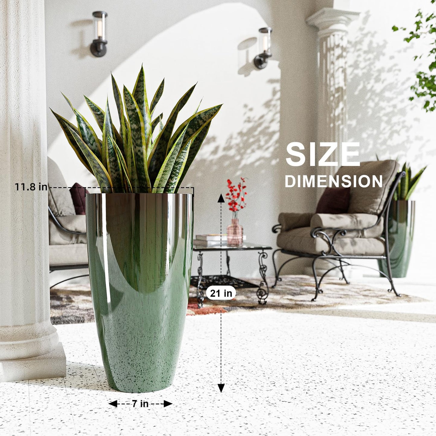 QCQHDU 21 inch Tall Planters for Outdoor & Indoor Plants, 2 Pack Sturdy Plant-Flower-Tree Pots for Front Porch Patio Deck Living Room Decor