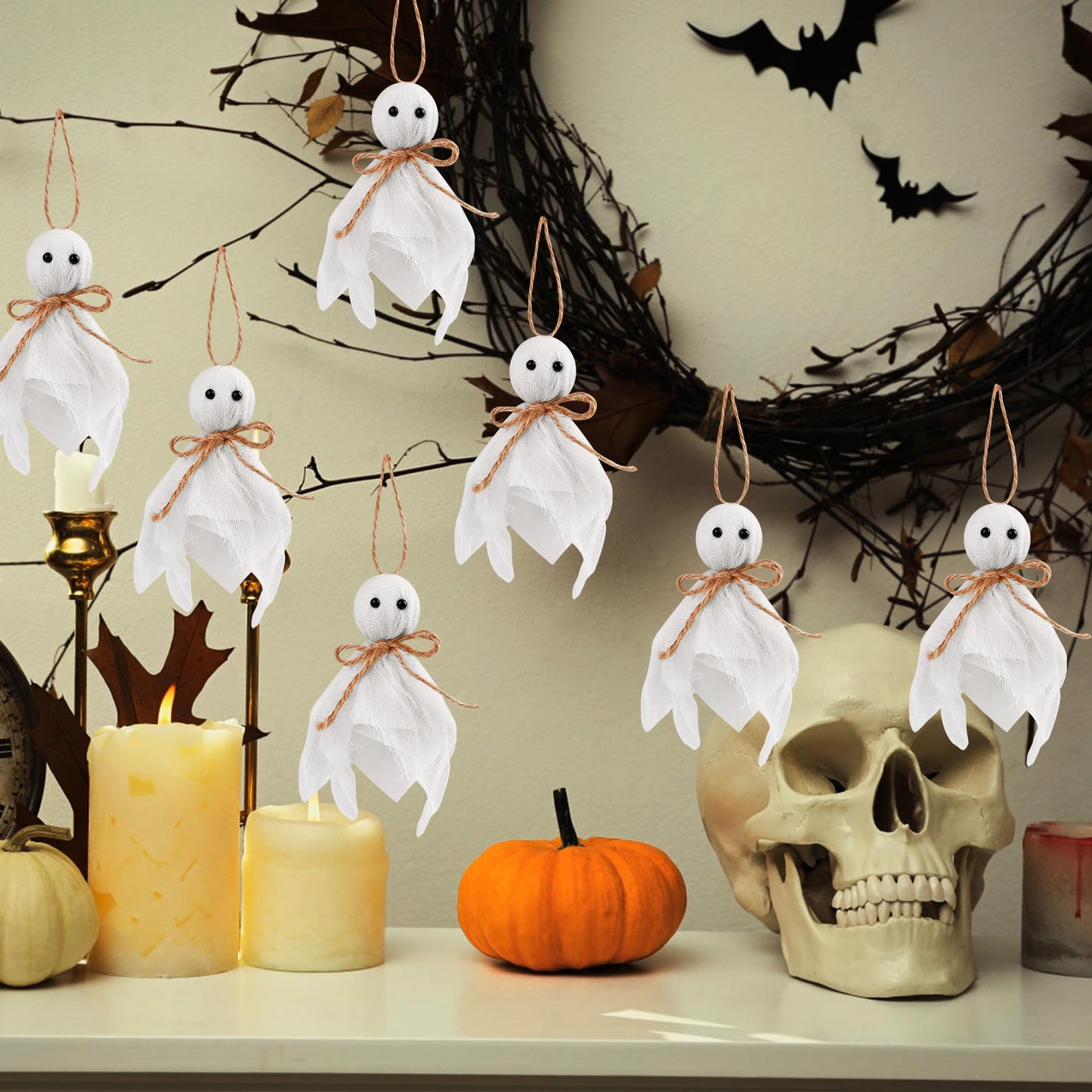 18 Pcs Halloween Ghost Hanging Ornaments Tree Farmhouse Rustic Cloth Ghosts Hanging Decoration for Front Yard Patio Lawn Garden Party Décor and Holiday Decorations