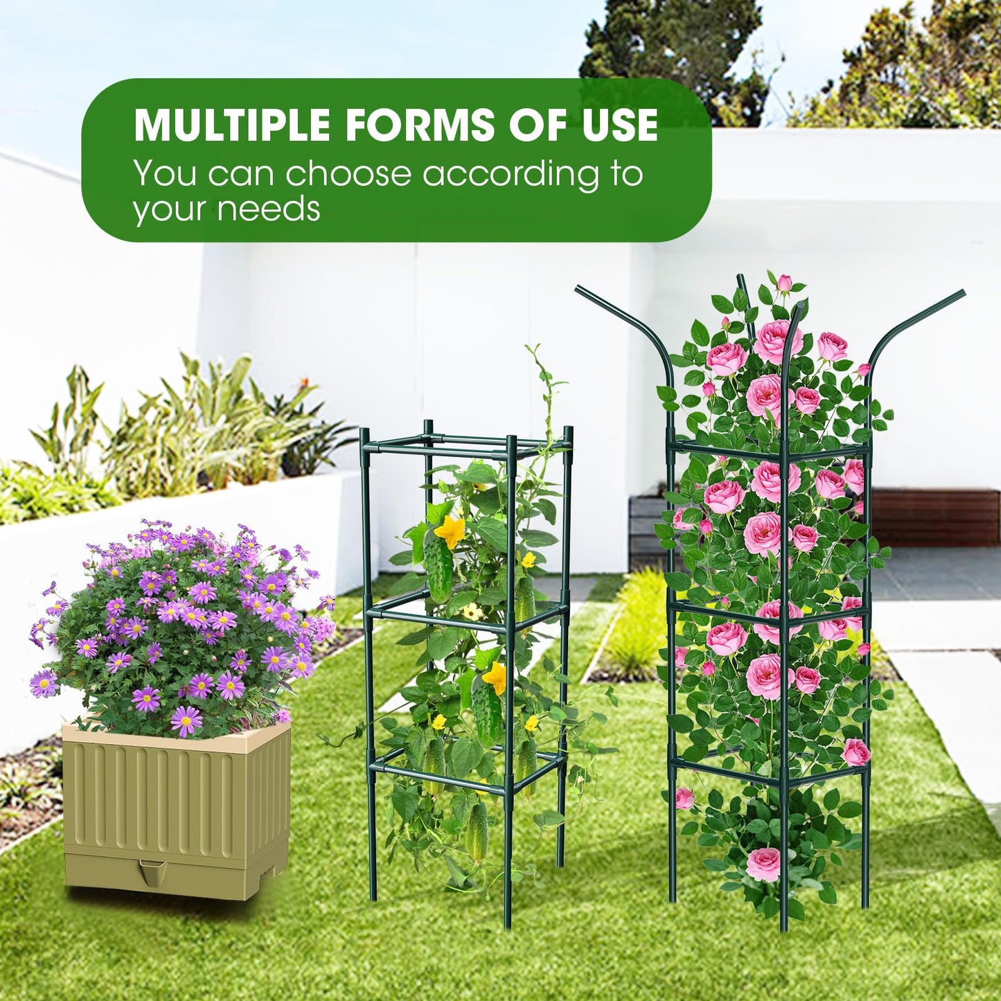 Raised Garden Bed Planter Box with Trellis, 71" Self-Watering Tomato Planter with Trellis for Climbing Vegetable and Plants, Tomato Cage Planters for Indoor Outdoor Patio Greenhouse Gardening (1Pack)
