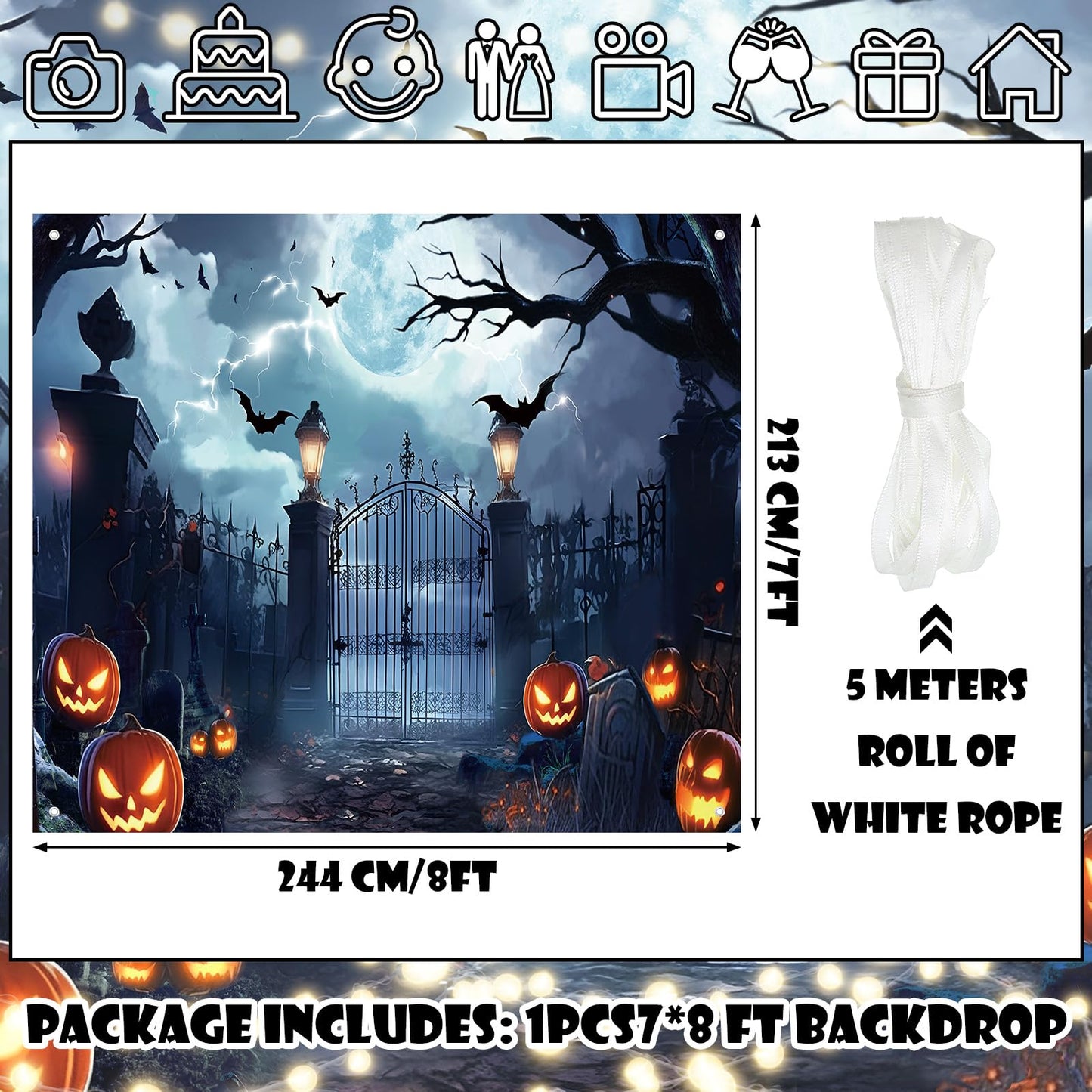 Preboun Halloween Garage Door Banner Large Hanging Backdrop Door Cover Halloween Garage Wall Decorations for Outdoor Holiday (7 x 8 ft)