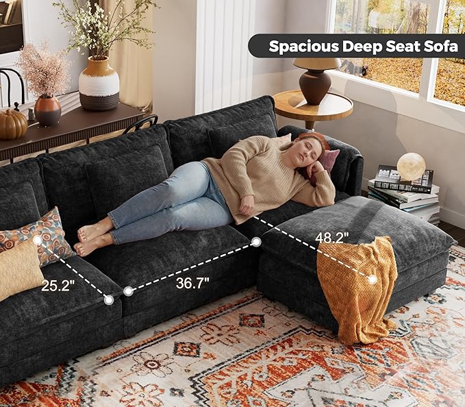 ELUCHANG Oversized 113" Modular Sectional Sofa, Comfy Cloud Couch, L Shaped