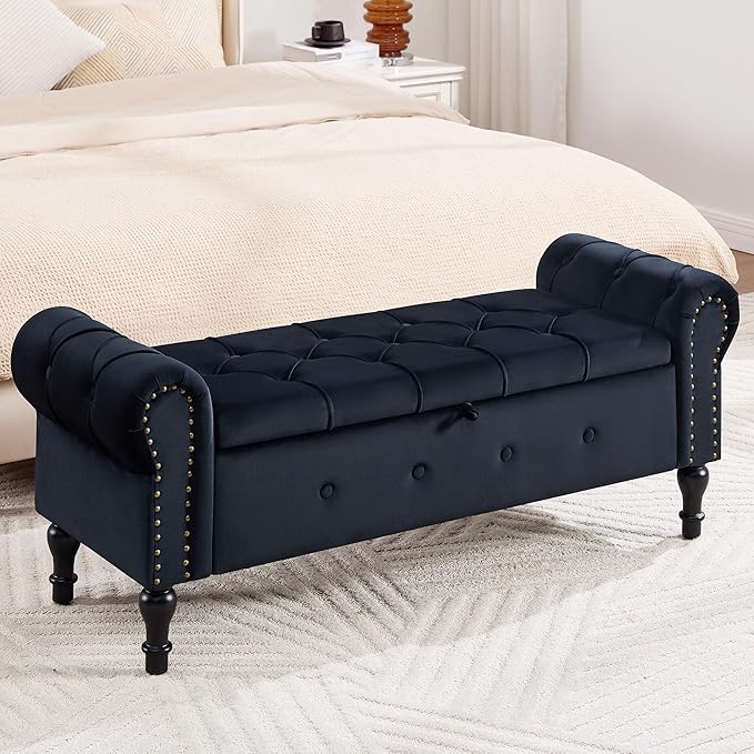 Storage Bench for Bedroom, Velvet 51" End of Bed Bench, Queen Size Bench