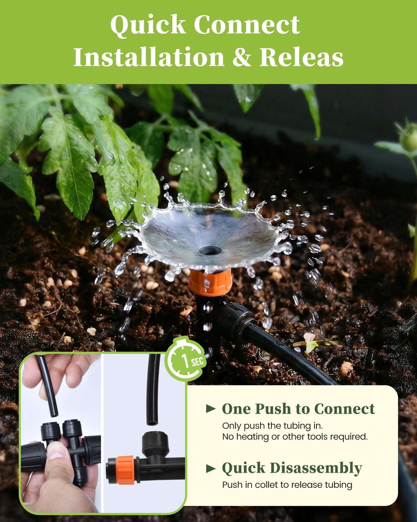RAINPOINT Drip Irrigation System, Quick-Connect Garden Watering System Kit with Adjustable Emitters for Greenhouse, Garden Grid, Raised Bed, Potted Plants (15 ft Main Tubing + 25 ft Irrigation Tubing)