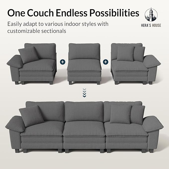 HERA'S HOUSE 124" Modular Sectional Sofa, Oversized U Shaped Couches