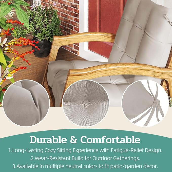 Outdoor Chair Cushions Set of 2, High Back Soft Seat Pad