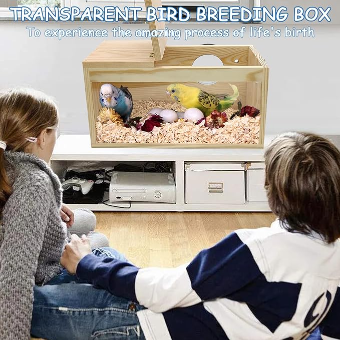 BNOSDM Parakeet Nesting Box Transparent Bird Nest Breeding Box with Perch (S)