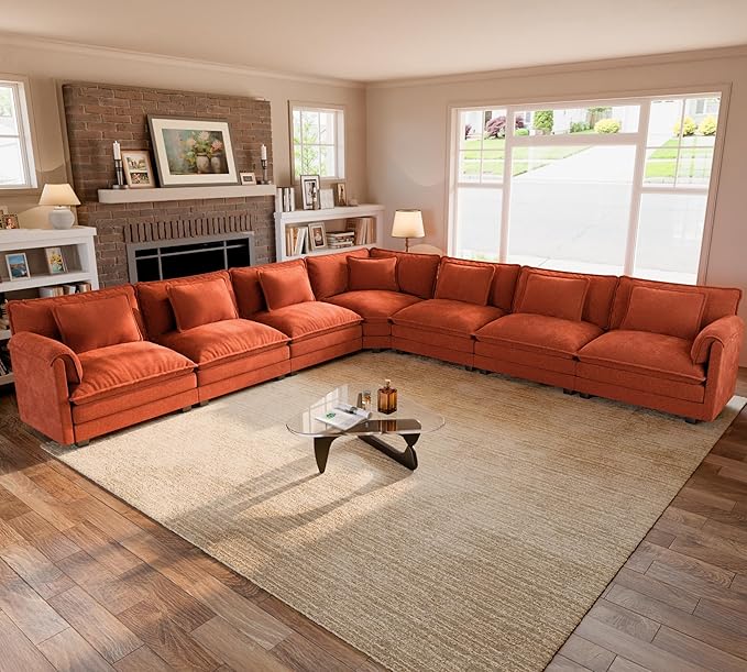 ELUCHANG 150" Oversized V-Shaped Cloud Couch Modular Sectional Sofa