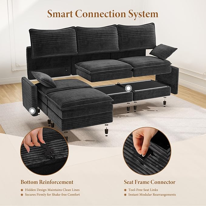 Vesgantti 108" Cloud Couch for Living Room, Deep Seat Sectional Modular Sofa