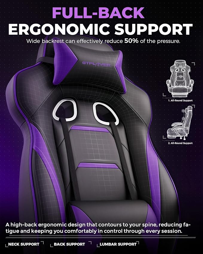 GTPLAYER Gaming Chair with Footrest, Big and Tall Game Chair 350lb Racing Style