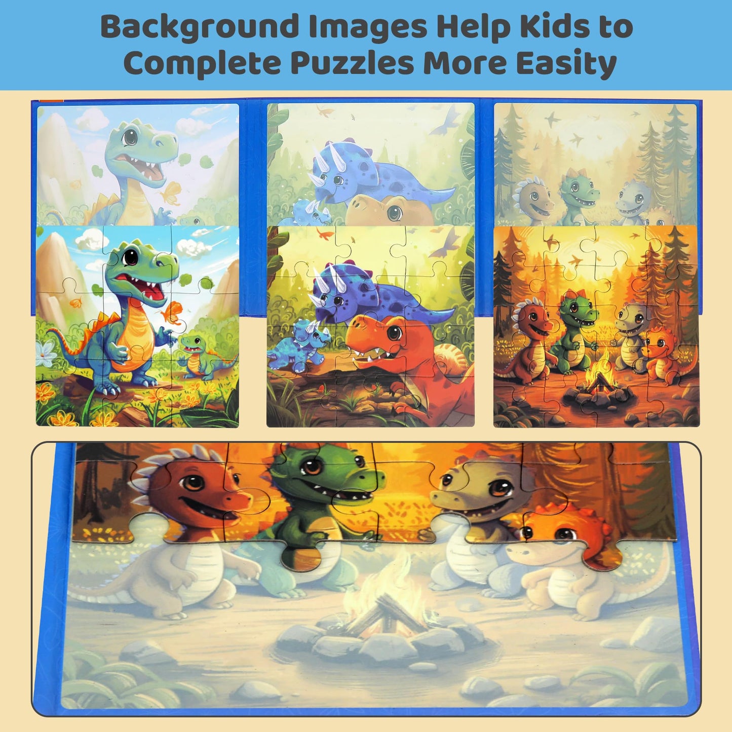 Dinosaur Magnetic Puzzles for Toddlers 3-5 36PCS-3 Animal Themes Puzzles for Kids 4-6 Travel Puzzle for Airplane/Car/Road Trip/Gift Toys for 3-5 Year Old Girls and Boys