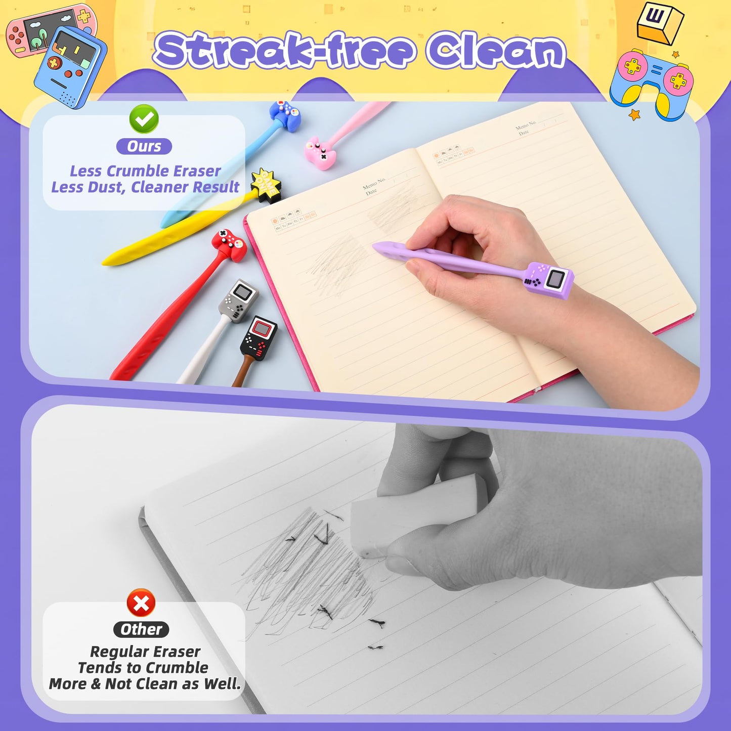 48 Pcs Video Games Bobblehead Eraser for Pencils Kawaii Erasers Cute Supplies Fun Cartoon Erasers Supplies Birthday Gifts