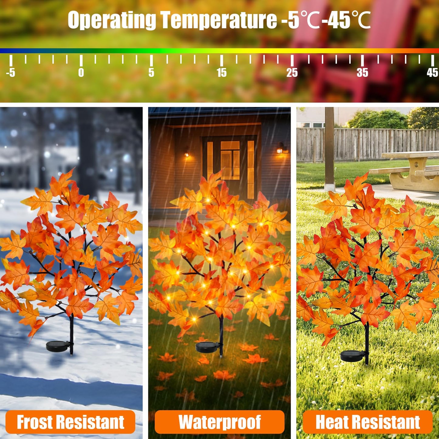 Uieke 2 Pack Solar Fall Lights Outdoor Decorative, 40LED Thanksgiving Lights Fall Solar Stake Lights Outdoor with 8 Modes & Timer, Waterproof Thanksgiving Decorations for Yard Garden