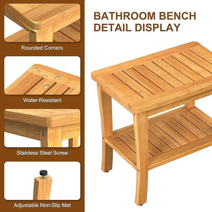 Large Bamboo Shower Bench Stool