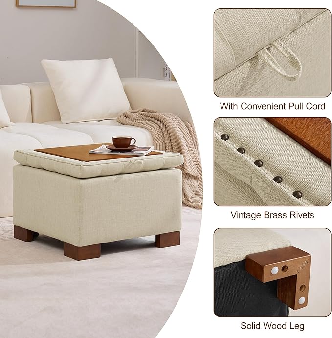 WUTUTUEE 24" Fabric Square Storage Ottoman