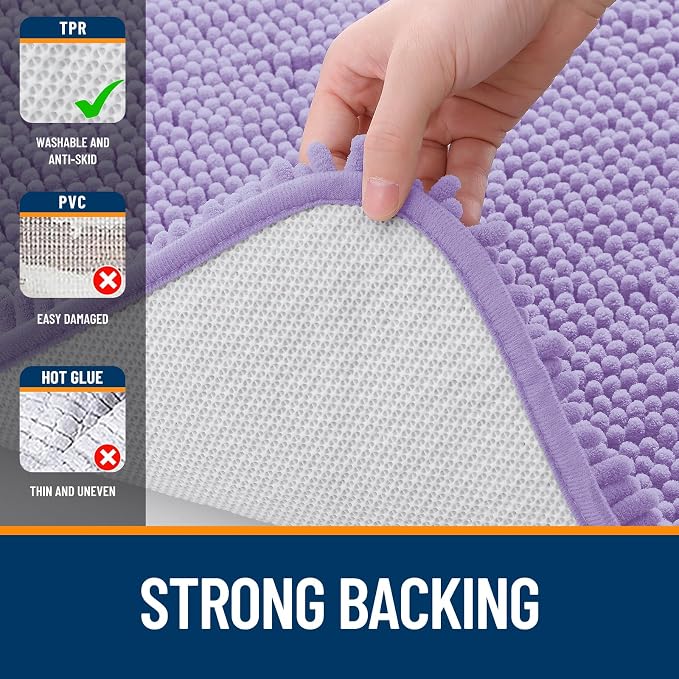 OLANLY Toilet Rugs U-Shaped 20x20, Extra Soft Absorbent Chenille Contour Bathroom Rugs for Toilet, Dry Quickly, Machine Washable, Non-Slip Bath Mat, Lavender